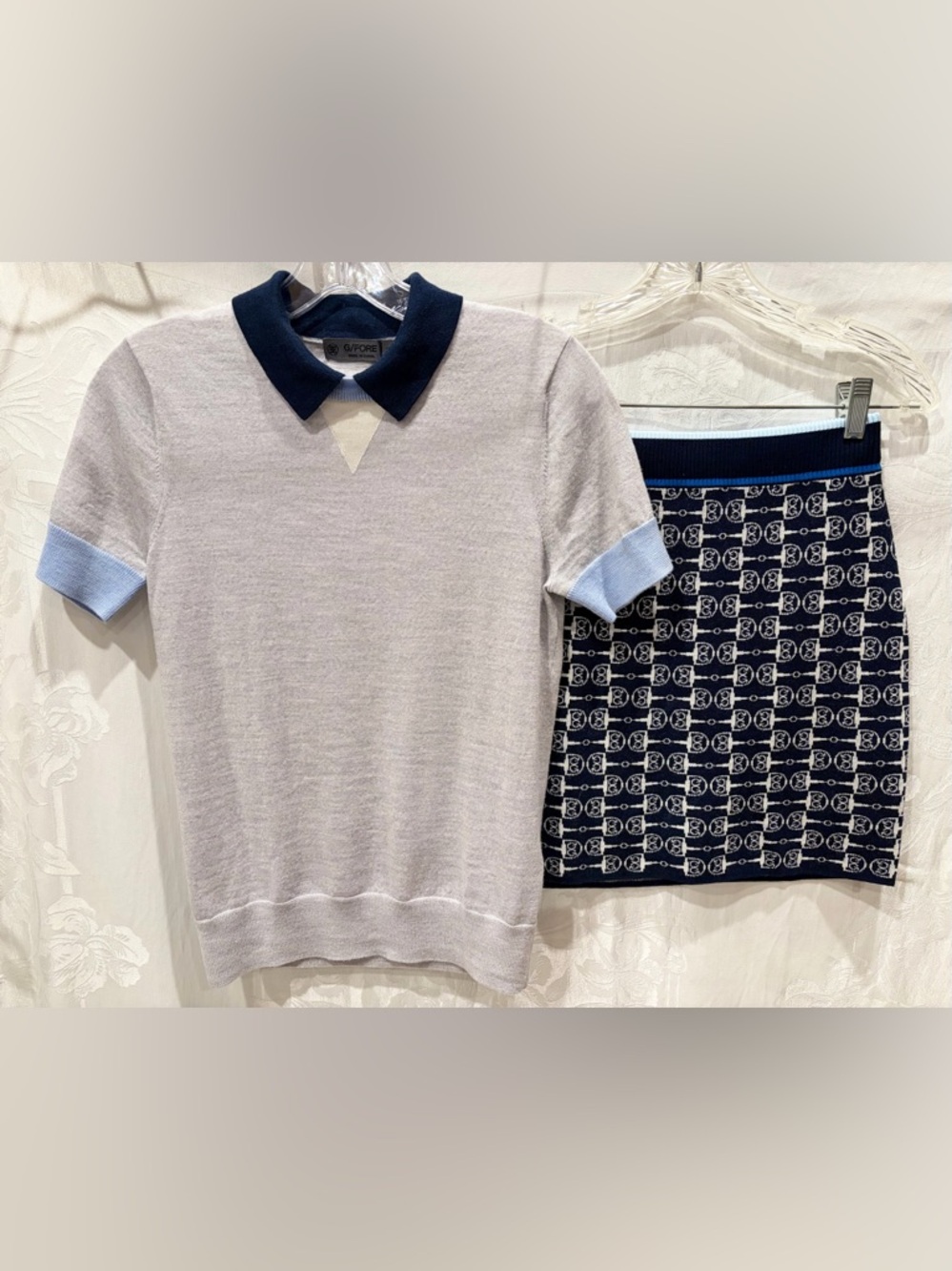 G/FORE Gray Layered Wool Polo XS $225 & Horsebit Intarsia Wool Miniskirt XS $193